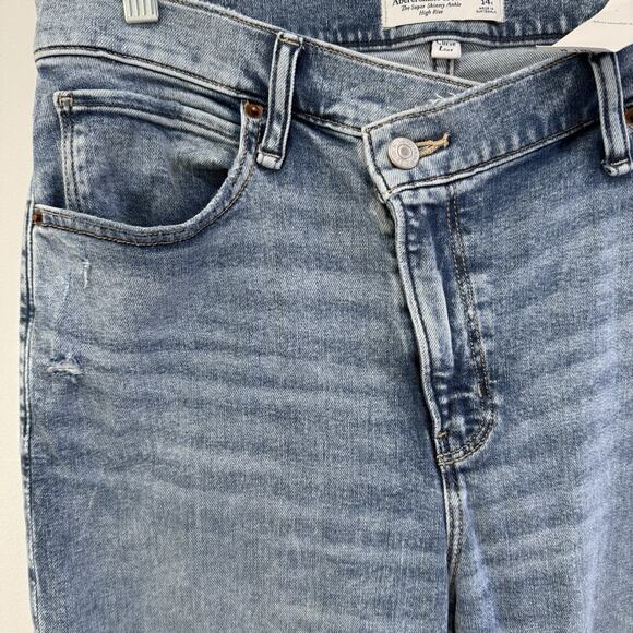 Abercrombie & Fitch Size 32 14 R Super Skinny Ankle High Rise Criss Cross Jeans - Picture 4 of 12